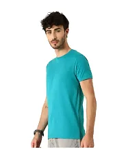 Stylish Blue Polyester Solid Short Sleeves Round Neck Tees For Men-thumb3