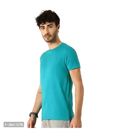 Stylish Blue Polyester Solid Short Sleeves Round Neck Tees For Men-thumb4