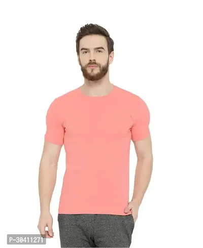 Stylish Pink Polyester Solid Short Sleeves Round Neck Tees For Men-thumb0