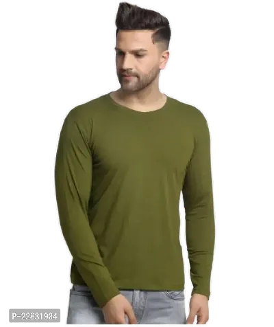 Stylish Olive Polyester Solid Round Neck Tees For Men-thumb0