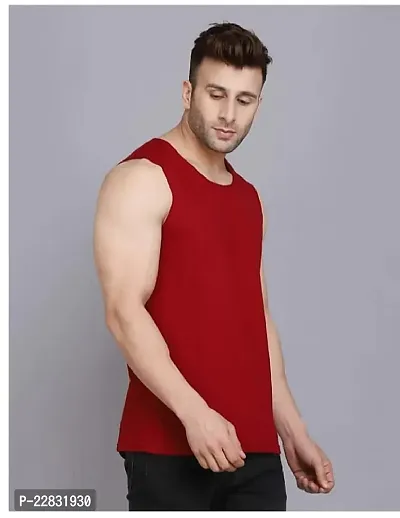 Stylish Maroon Polyester Sleeveless Gym Vest For Men-thumb3