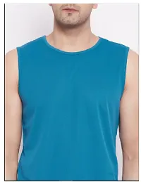 Stylish Blue Polyester Sleeveless Gym Vest For Men-thumb3