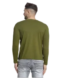 Stylish Olive Polyester Solid Round Neck Tees For Men-thumb2