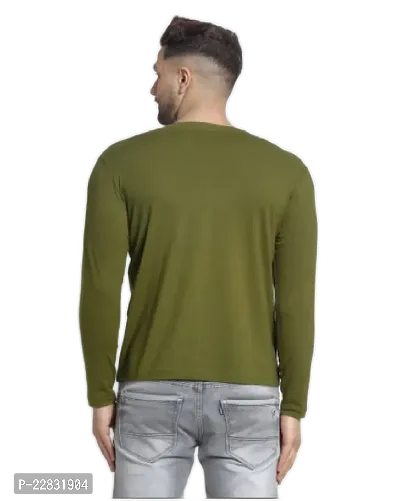 Stylish Olive Polyester Solid Round Neck Tees For Men-thumb3