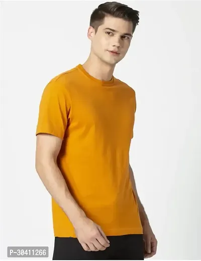 Stylish Yellow Polyester Solid Short Sleeves Round Neck Tees For Men-thumb3