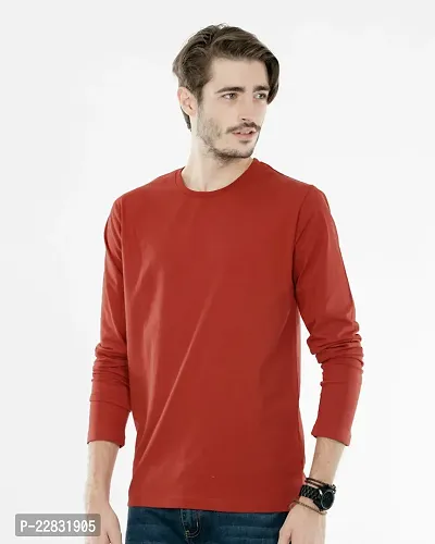 Stylish Orange Polyester Solid Round Neck Tees For Men-thumb0