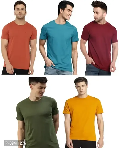 Stylish Multicoloured Polyester Solid Short Sleeves Round Neck Tees For Men Pack Of 5-thumb0