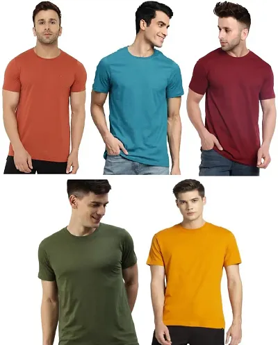 Stylish Solid Short Sleeves Round Neck Tees For Men Pack Of 5