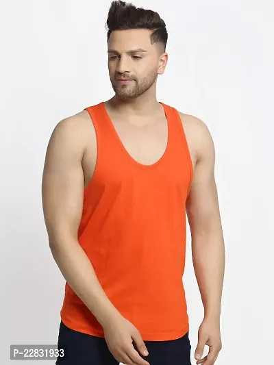 Stylish Orange Polyester Sleeveless Gym Vest For Men