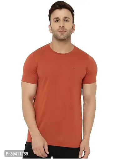 Stylish Orange Polyester Solid Short Sleeves Round Neck Tees For Men-thumb0