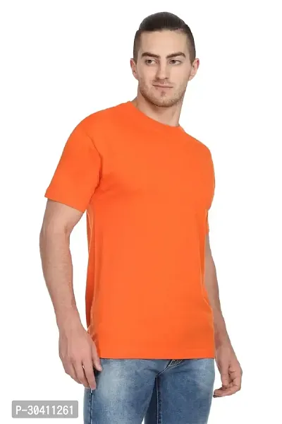 Stylish Orange Polyester Solid Short Sleeves Round Neck Tees For Men-thumb2