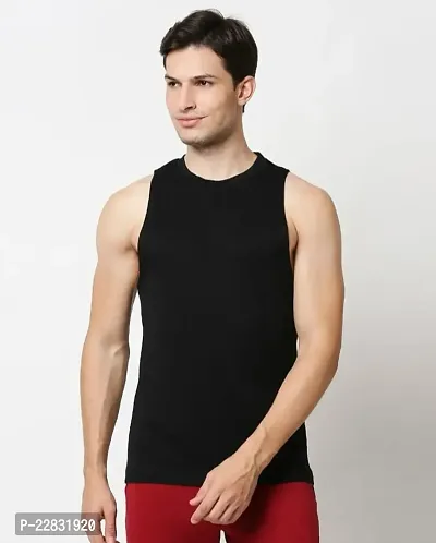 Stylish Black Polyester Sleeveless Gym Vest For Men-thumb0