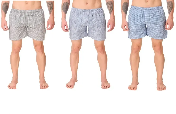 Stylish Blend Checked Basic Boxer For Men Pack Of 3