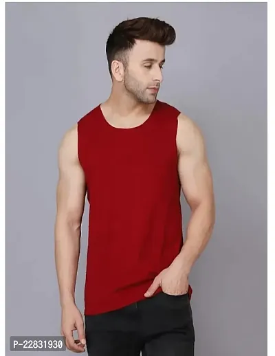 Stylish Maroon Polyester Sleeveless Gym Vest For Men-thumb0