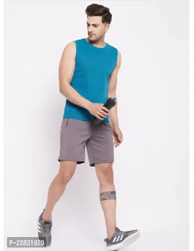Stylish Blue Polyester Sleeveless Gym Vest For Men-thumb5