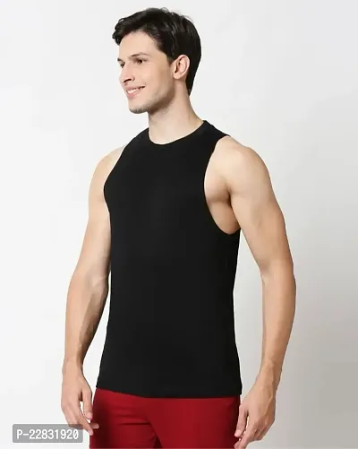 Stylish Black Polyester Sleeveless Gym Vest For Men-thumb3