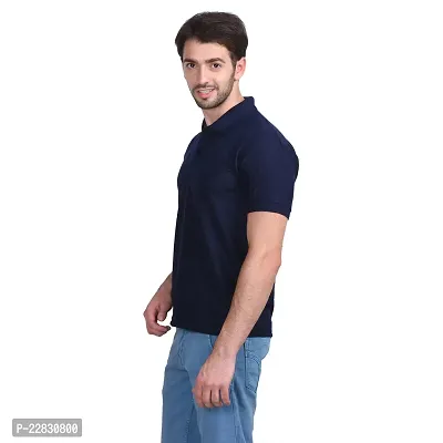 Stylish Navy Blue Polyester Polos For Men-thumb5