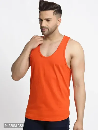 Stylish Orange Polyester Sleeveless Gym Vest For Men-thumb4