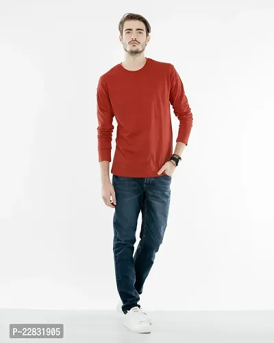 Stylish Orange Polyester Solid Round Neck Tees For Men-thumb5
