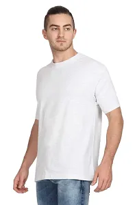 Stylish White Polyester Solid Short Sleeves Round Neck Tees For Men-thumb1