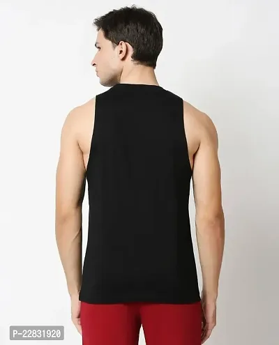 Stylish Black Polyester Sleeveless Gym Vest For Men-thumb2