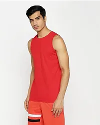 Stylish Red Polyester Sleeveless Gym Vest For Men-thumb2