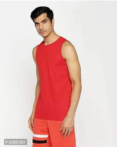 Stylish Red Polyester Sleeveless Gym Vest For Men-thumb3