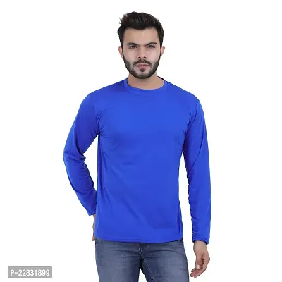 Stylish Blue Polyester Solid Round Neck Tees For Men