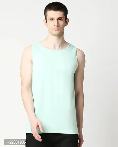 Stylish Green Polyester Sleeveless Gym Vest For Men