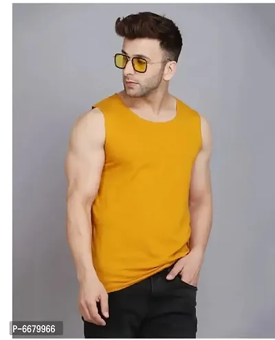 Yellow Polyester Gym Vest For Men