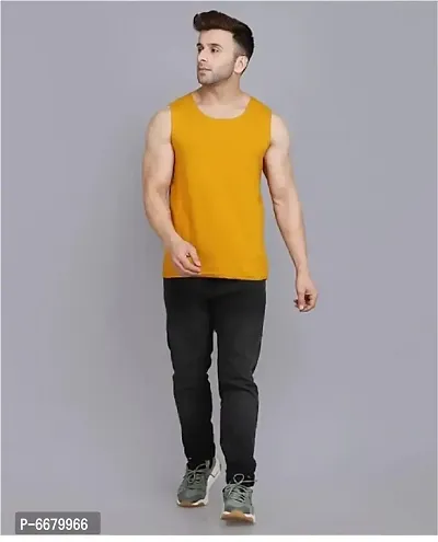 Yellow Polyester Gym Vest For Men-thumb5