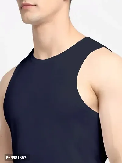 Navy Blue Polyester Gym Vest For Men-thumb3