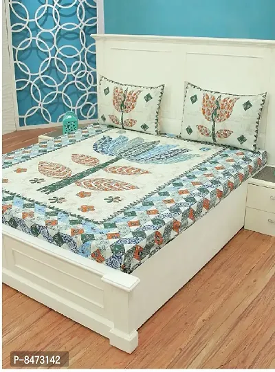 Classic Cotton Printed Double Bedsheet with Pillow Cover