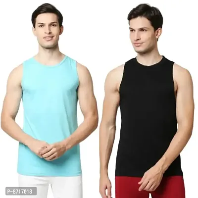 Solid Sleeveless Polyester Vest for Mens-Pack of 2-thumb0