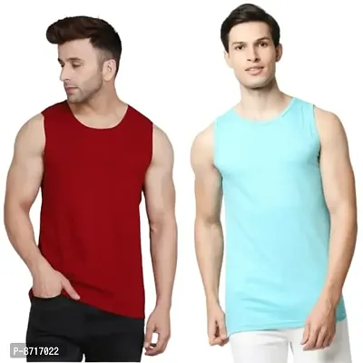 Solid Sleeveless Polyester Vest for Mens-Pack of 2-thumb0