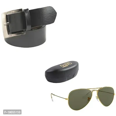 Stylish Men gift combo belt and aviator sunglass-thumb0