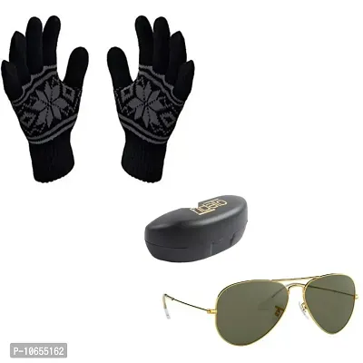 Stylish Men gift combo woolen gloves and  aviator sunglass-thumb0