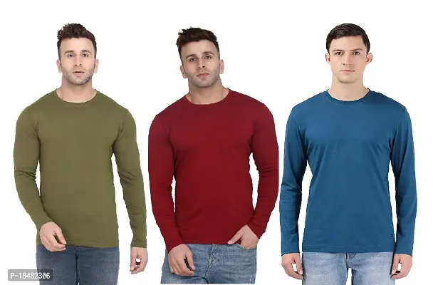Fidato Men's Full Sleeve Round Neck T-Shirt-Pack  of 3