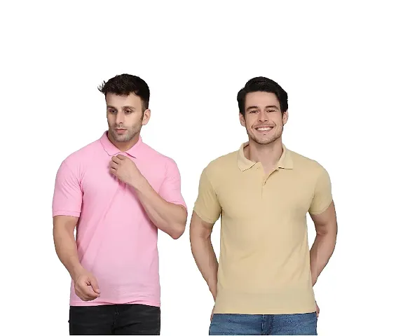 Stylish Polyester Solid Polo Neck T-Shirt For Men Pack Of 2