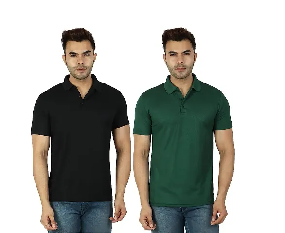 Fidato Men's Solid Polo Neck T-Shirt-Pack of 2