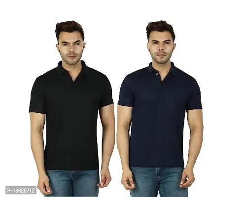 Fidato Men's Solid Polo Neck T-Shirt-Pack of 2