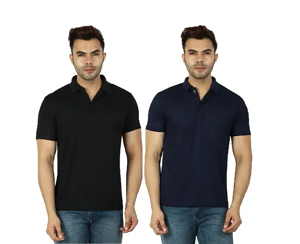 Stylish Polyester Solid Polo Neck T-Shirt For Men Pack Of 2