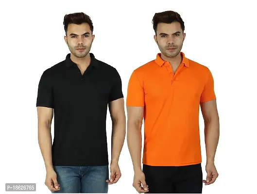 Fidato Men's Solid Polo Neck T-Shirt-Pack of 2