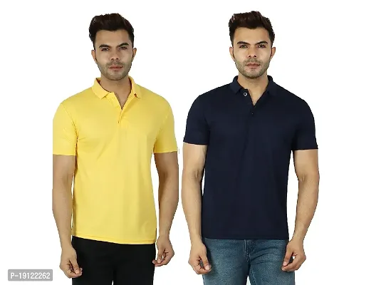 Fidato Solid  Polo Neck T-Shirt for Men's- Pack of 2