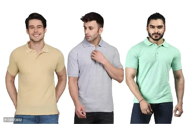 Fidato Solid Polo Neck T-Shirt for Men's -Pack of 3-thumb0