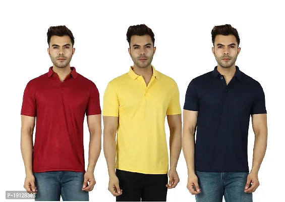 Fidato Solid Polo Neck T-Shirt for Men's - Pack of 3-thumb0