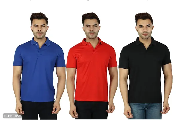 Fidato Men's Solid Polo Neck T-Shirt for Men's - Pack of 3