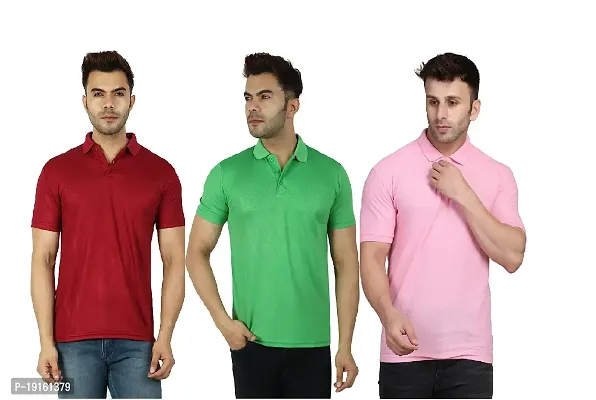 Fidato Men's Solid Polo Neck T-Shirt for Men's - Pack of 3