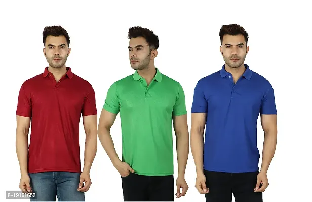 Fidato Men's Solid Polo Neck T-Shirt - Pack of 3