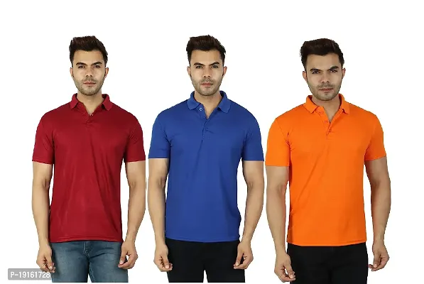 Fidato Men's Solid Polo Neck T-Shirt -Pack of 3